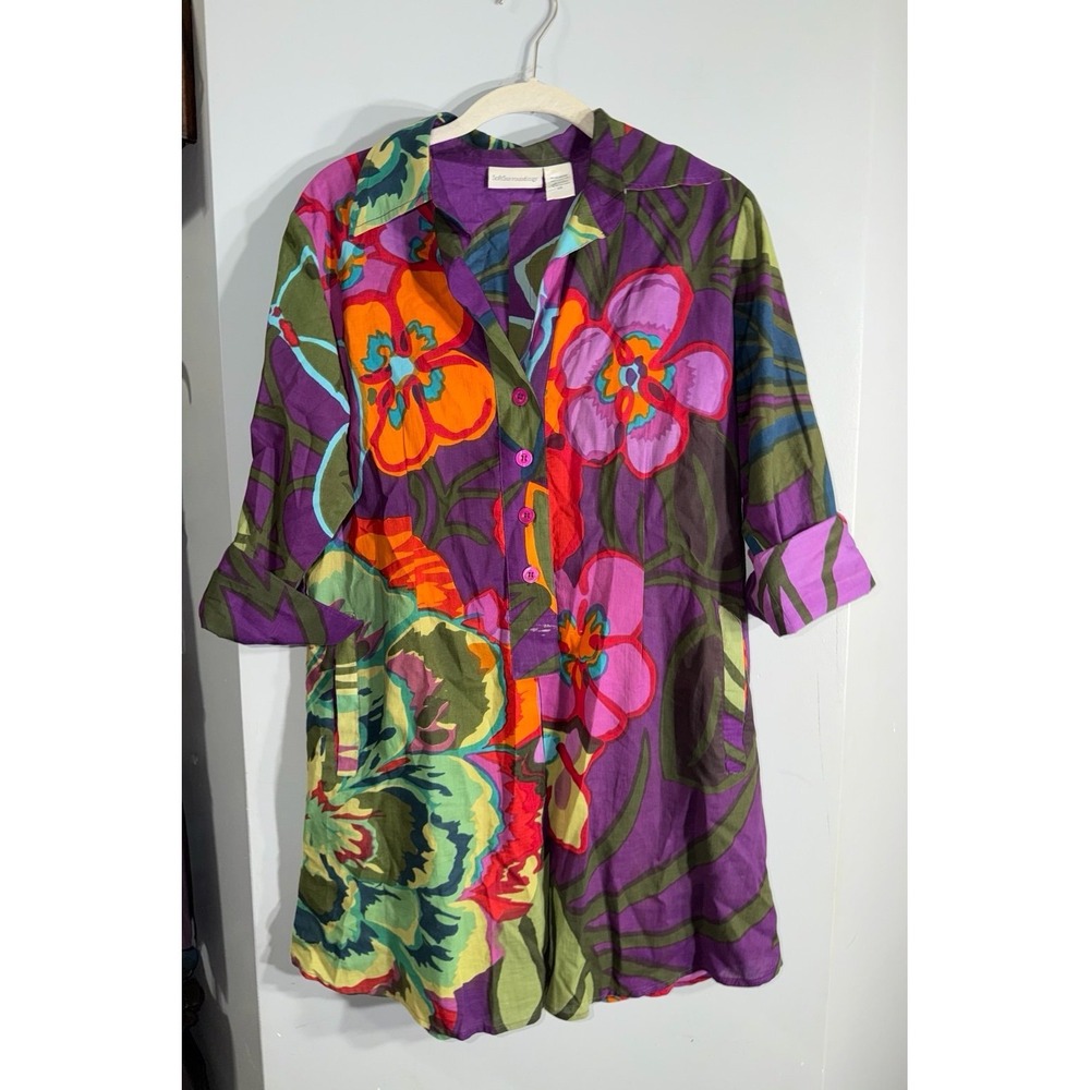 Soft Surrondings multicolor floral tunic top vibrant bohemian art print XS